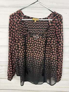Princess Vera Wang Floral Smocked Tassel Tie Blouse Size L